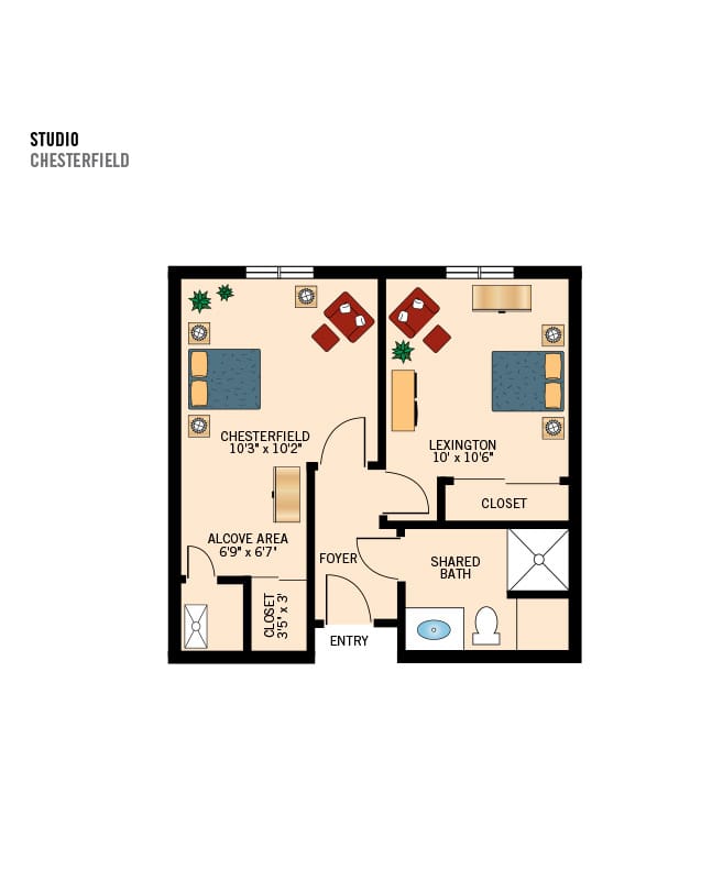 Studio bedroom apartment floor plan.