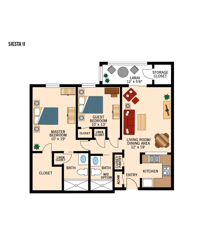 Independent living two bedroom floor plan