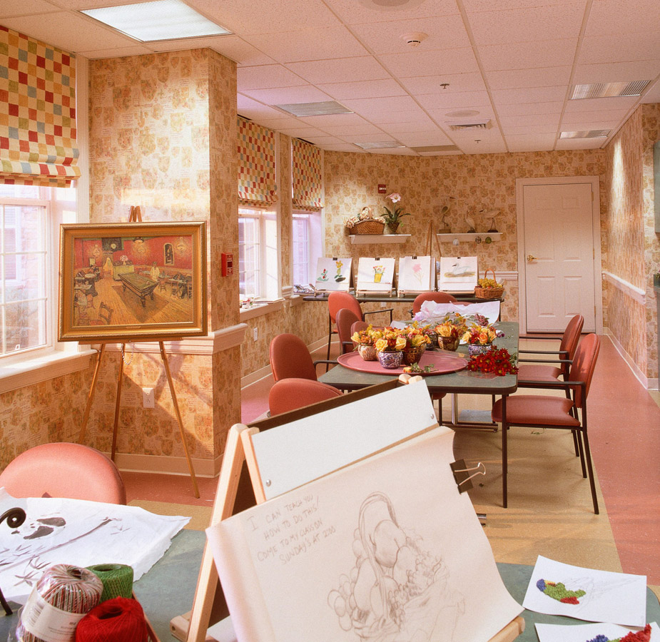 Dining room with seating area.