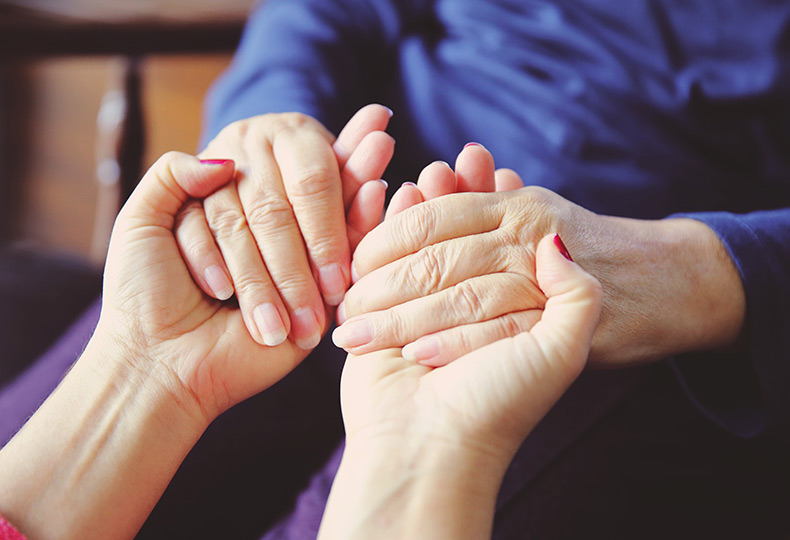 Holding hands.