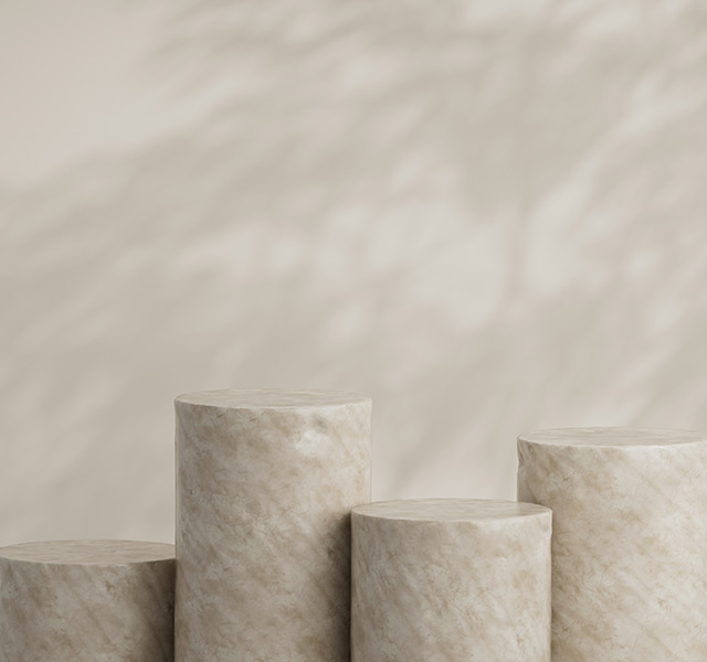 Marble cylinders and wall.