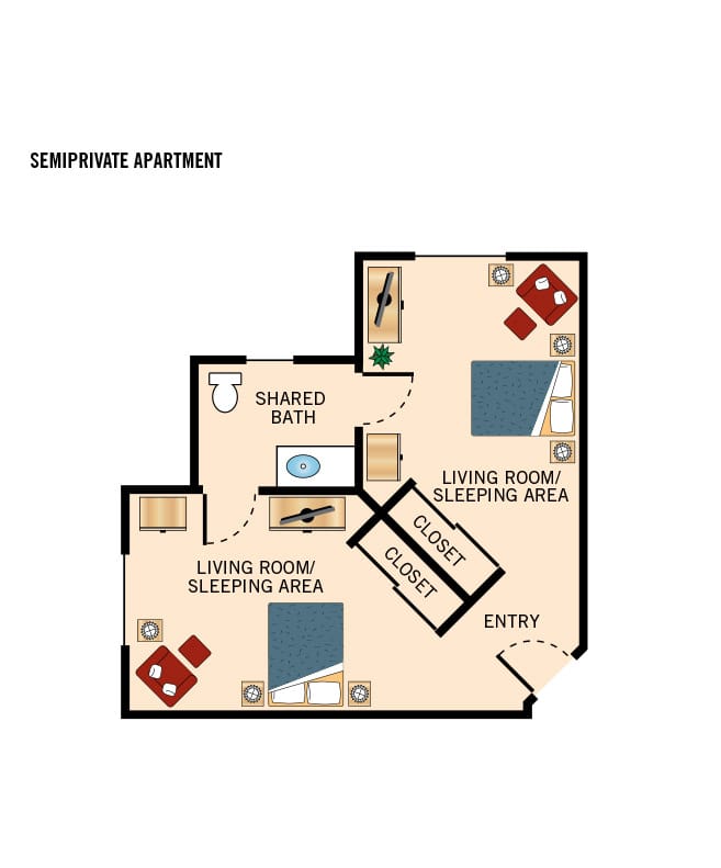 Semi Private bedroom apartment floor plan.