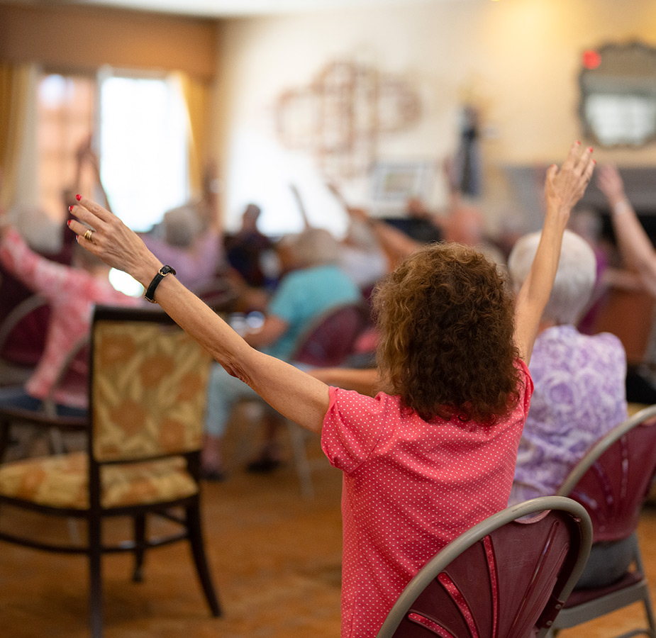 Residents are participating in a fitness class.