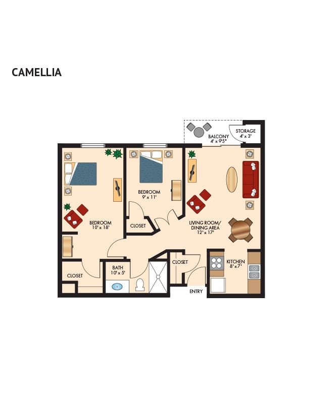 Independent Living two bedroom floor plan at The Fountains at La Cholla.