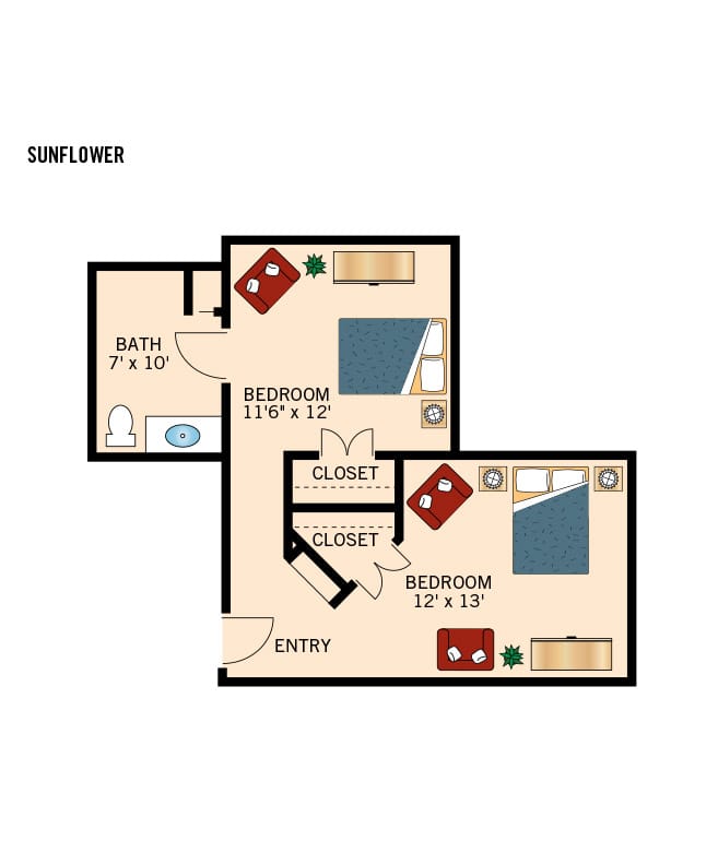 Memory Care shared floor plan at The Fountains at La Cholla.