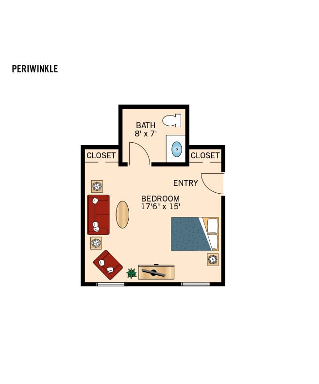 Memory Care studio floor plan at The Fountains at La Cholla.