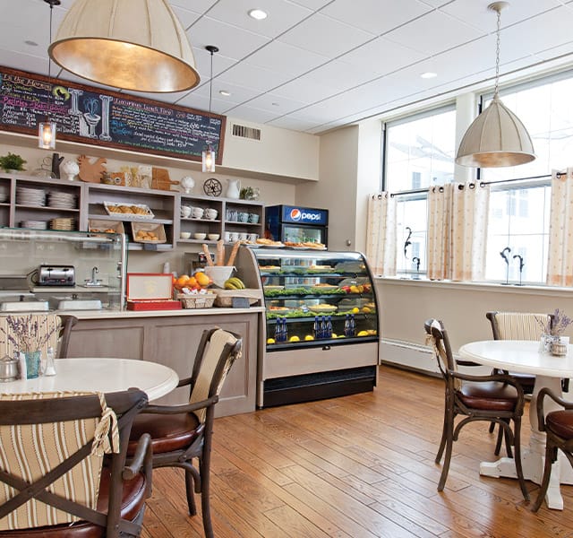 Market cafe with seating area.