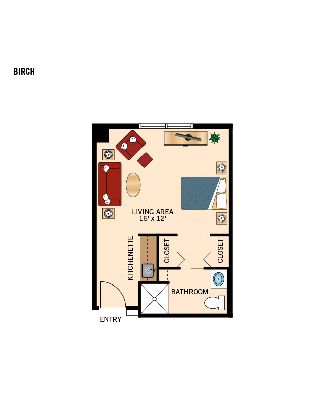 The Fountains at Millbrook studio apartment floor plan.