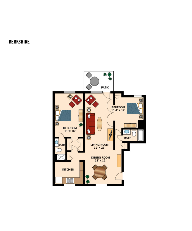 The Fountains at Millbrook two bedroom cottage floor plan.