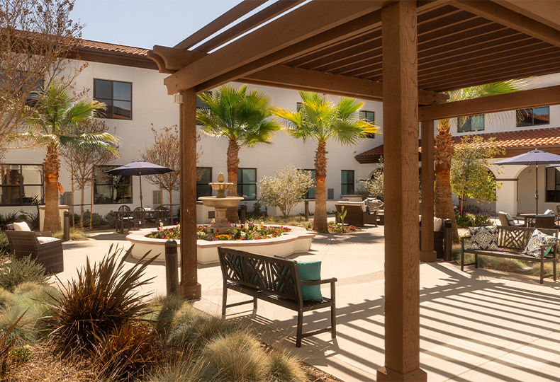 A courtyard with seating.