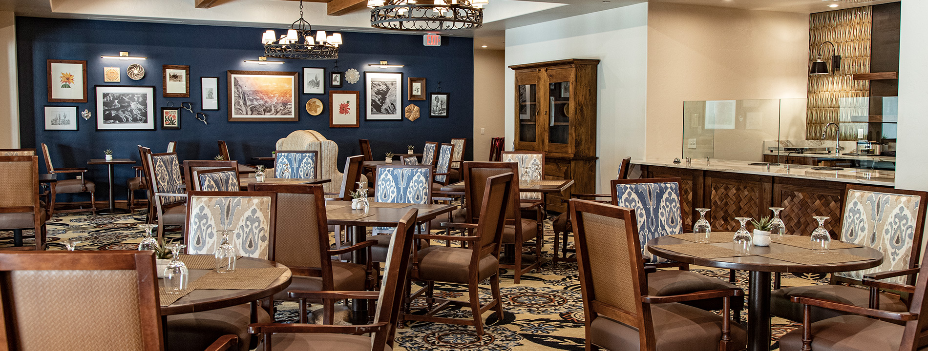 Dining room with seating area.