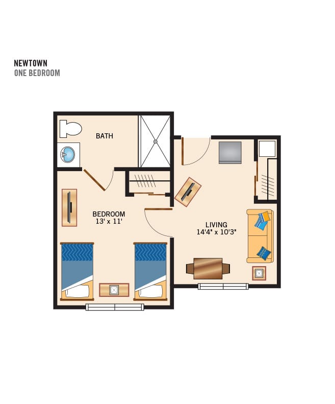 Personal care one bedroom floor plan for The Watermark at Bellingham.