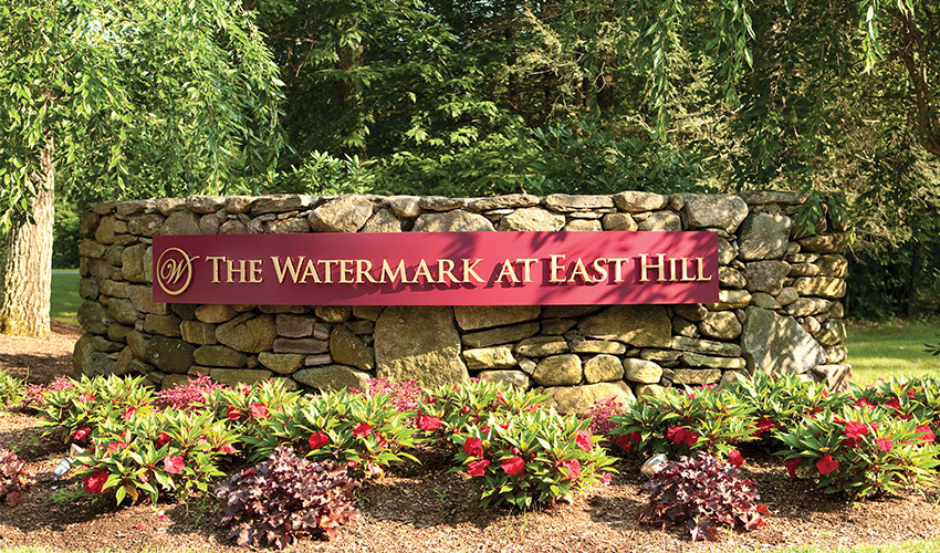 the outside sign at Water at East Hill