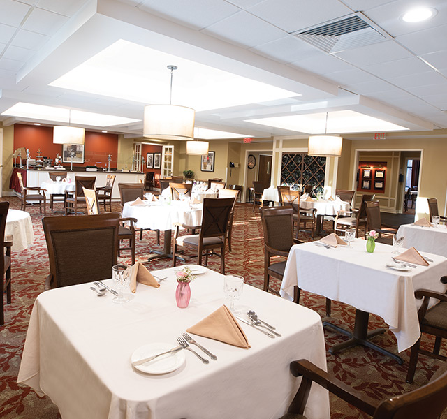A dining area at The Watermark at East Hill.