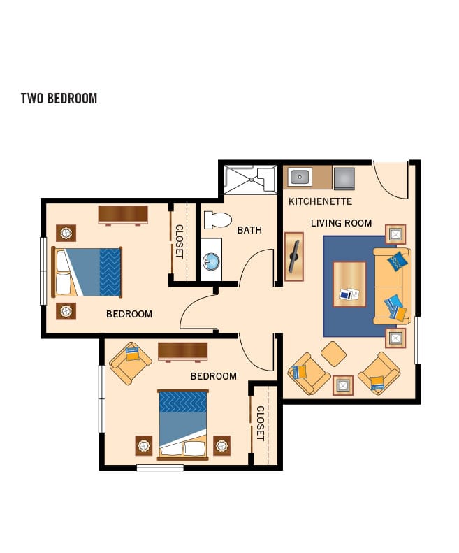 Assisted Living two bedroom floor plan for The Watermark at San Ramon.