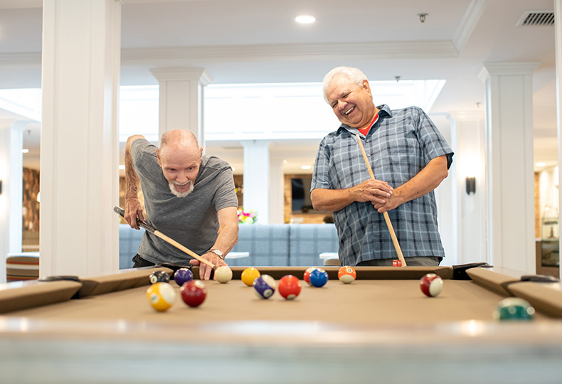 Two people playing pool.