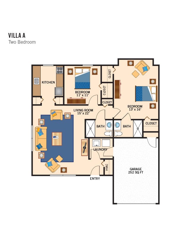 Two bedroom apartment floor plan.