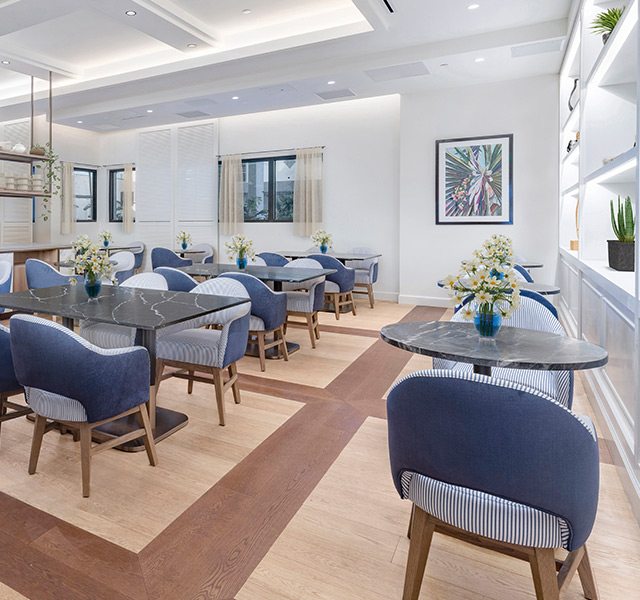 A bright cafe dining space.