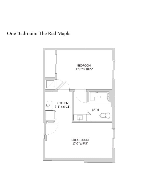 Assisted living one bedroom floor plan for The Watermark at West Palm Beach.