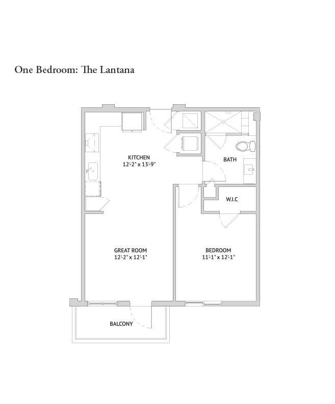 Independent living one bedroom floor plan for The Watermark at West Palm Beach.