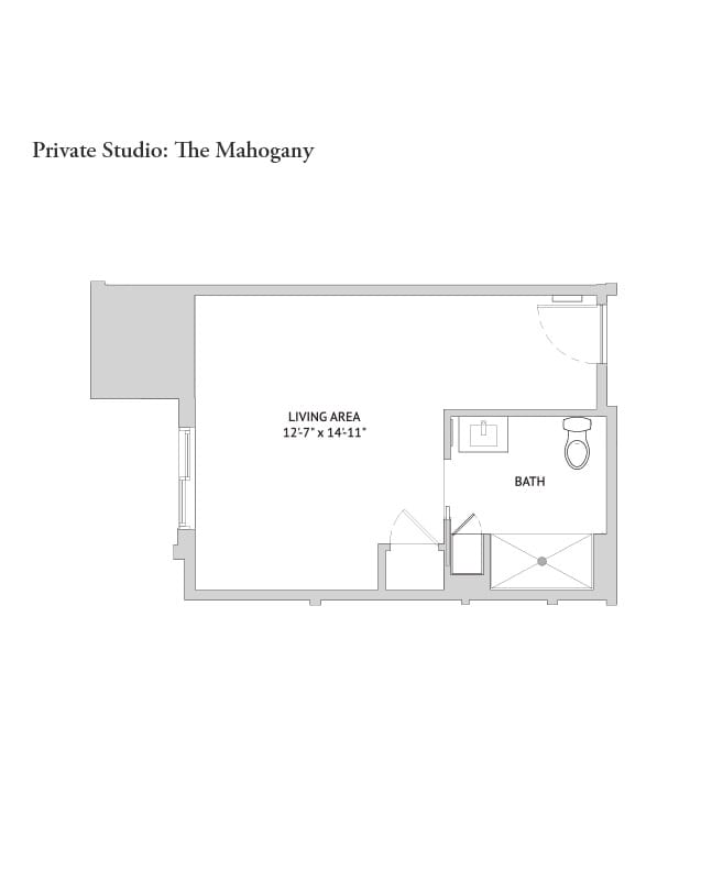 Memory care studio floor plan for The Watermark at West Palm Beach.