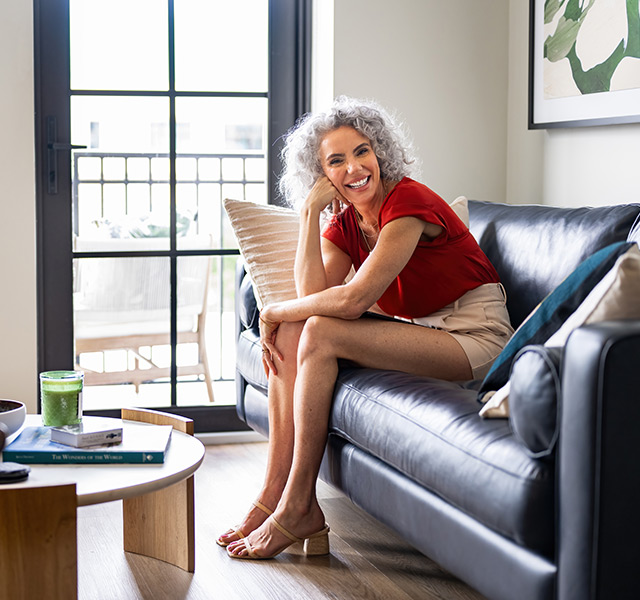 A person sitting on the couch.