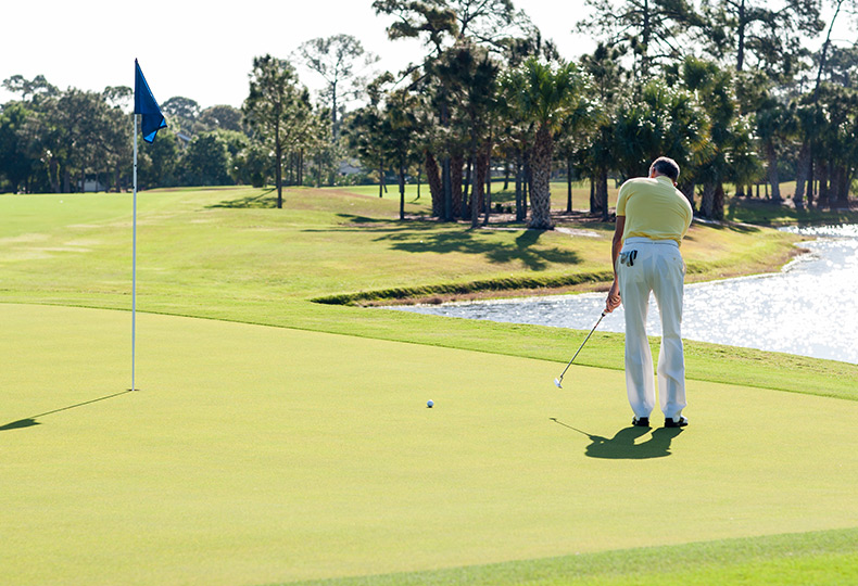 A resident is playing golf.