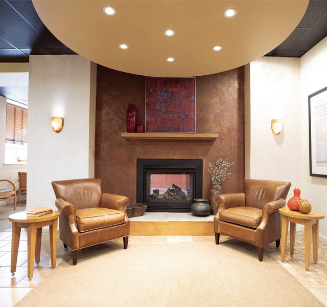 The fireplace at The Watermark at 3030 Park.