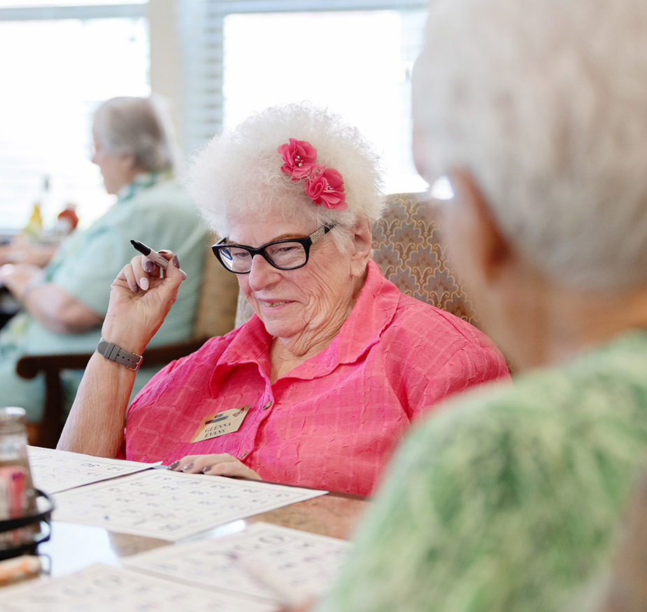 A resident is playing bingo.
