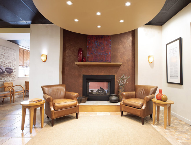 The fireplace at The Watermark at 3030 Park.
