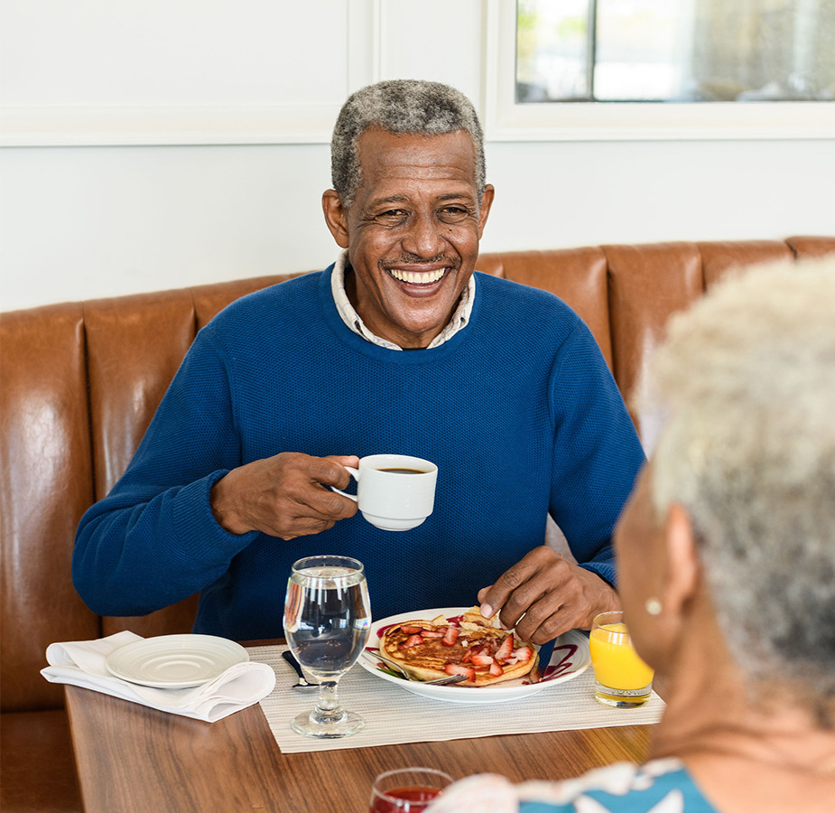 Two people having breakfast.