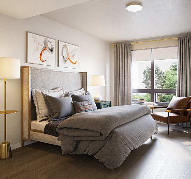 A fully furnished bedroom.