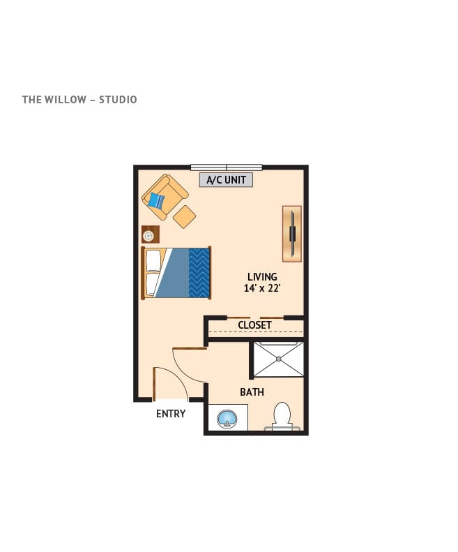 Watermark at Broadway Cityview studio floor plan.