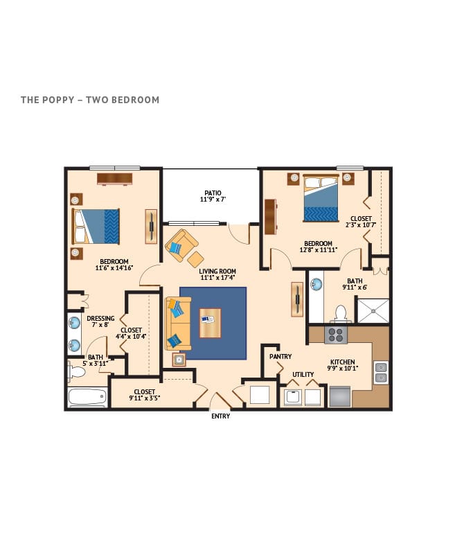 Watermark at Broadway Cityview two bedroom floor plan.