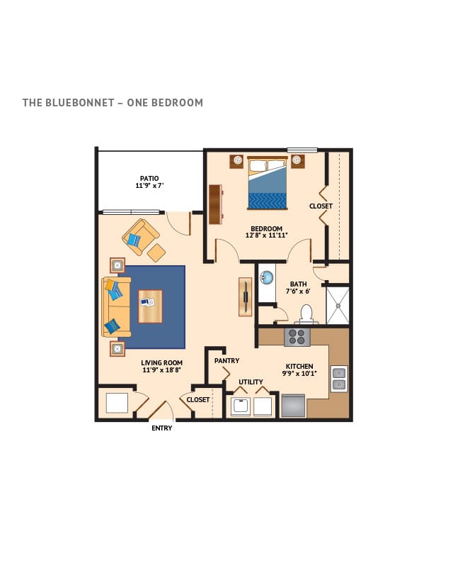 Watermark at Broadway Cityview one bedroom floor plan.