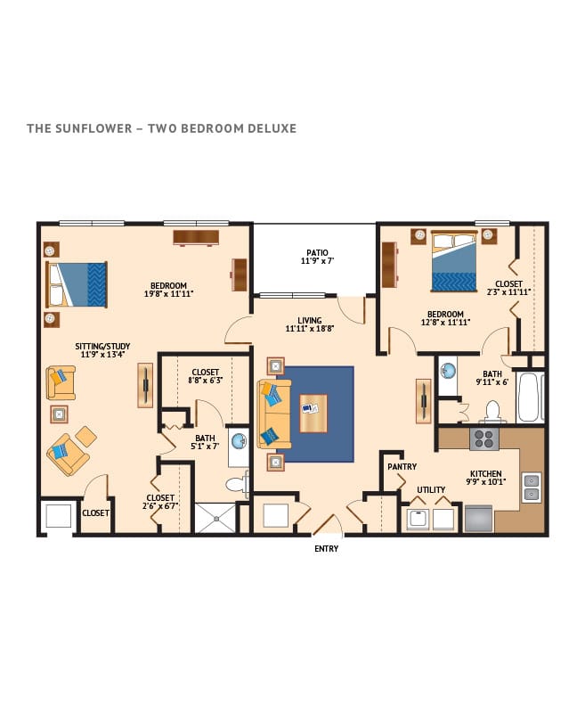 Watermark at Broadway Cityview two bedroom floor plan.