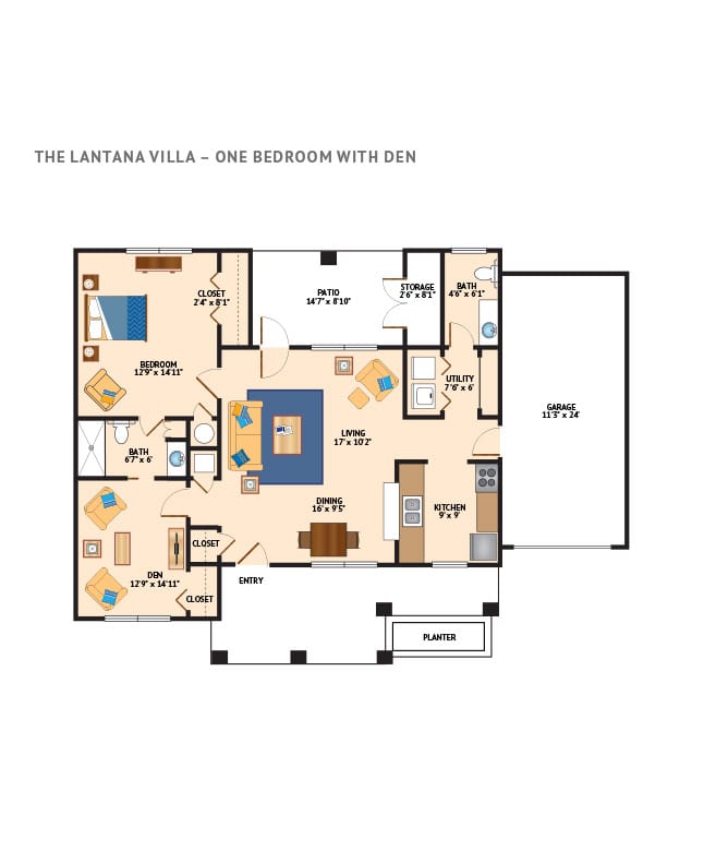 Watermark at Broadway Cityview one bedroom floor plan.