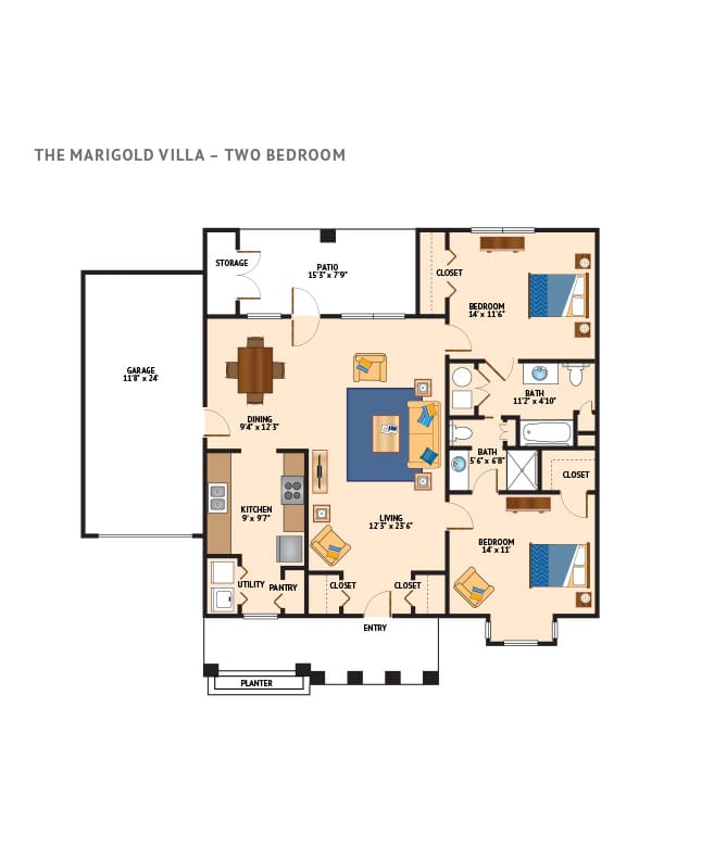 Watermark at Broadway Cityview two bedroom apartment floor plan.