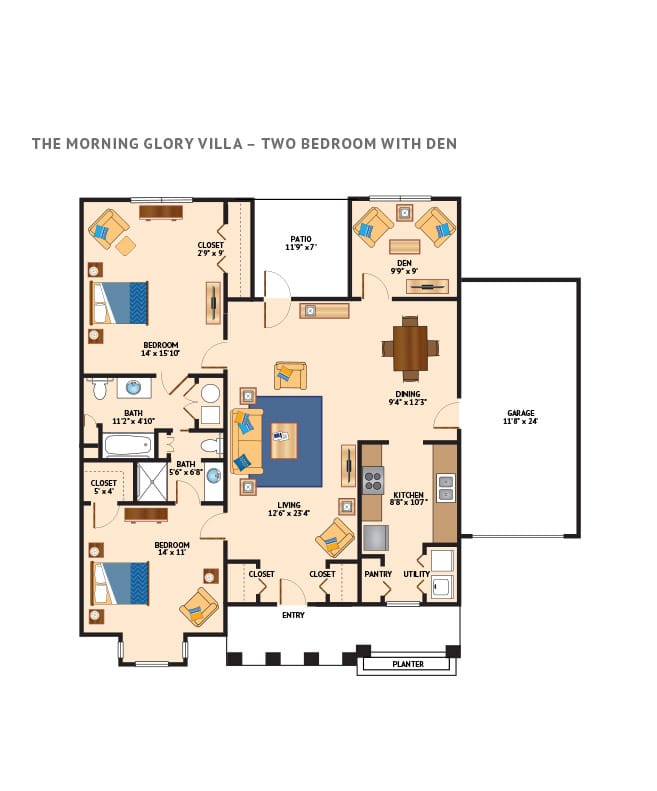 Watermark at Broadway Cityview two bedroom with den floor plan.