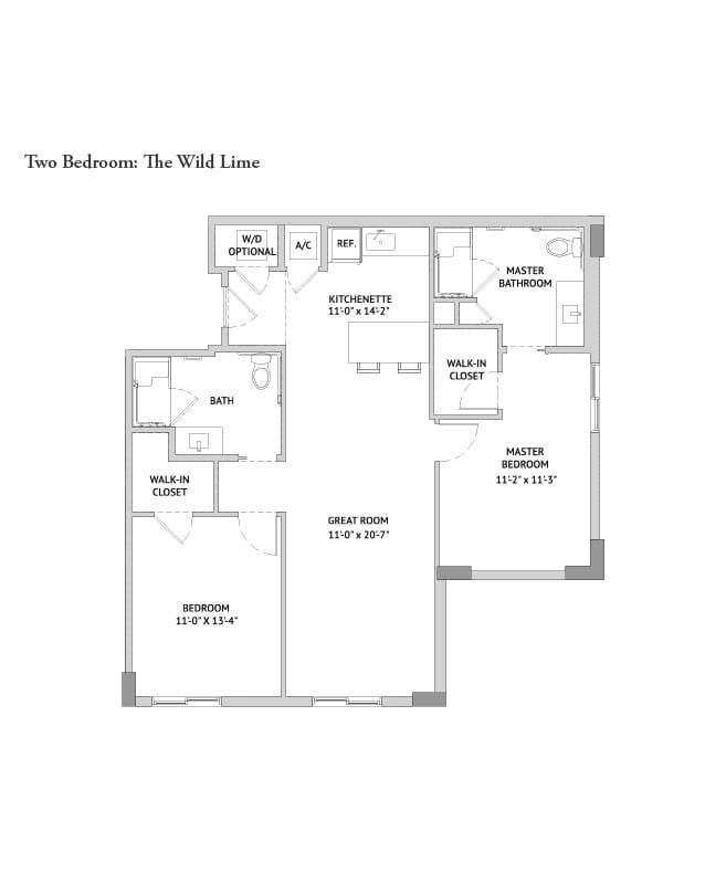 Two bedroom apartment floorplan.