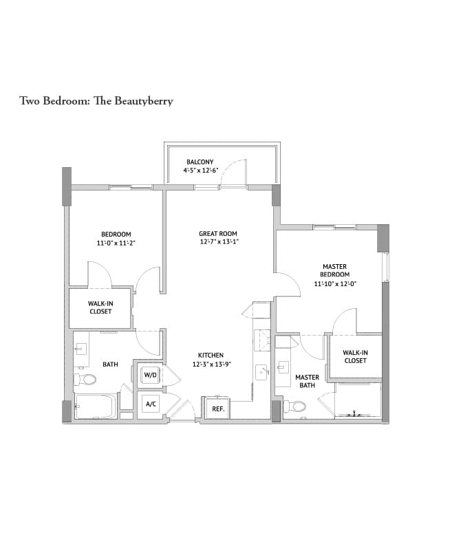 Two bedroom apartment floorplan.