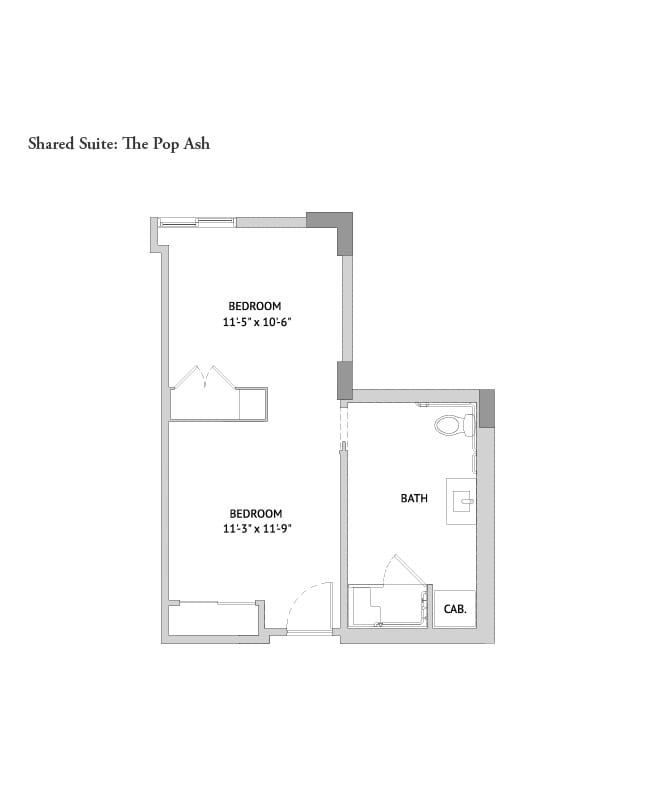 Shared bedroom apartment floorplan.