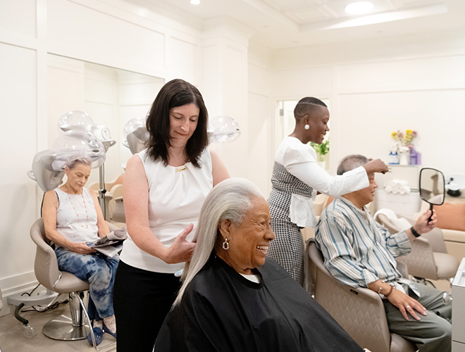 Resident getting hair done at the salon.