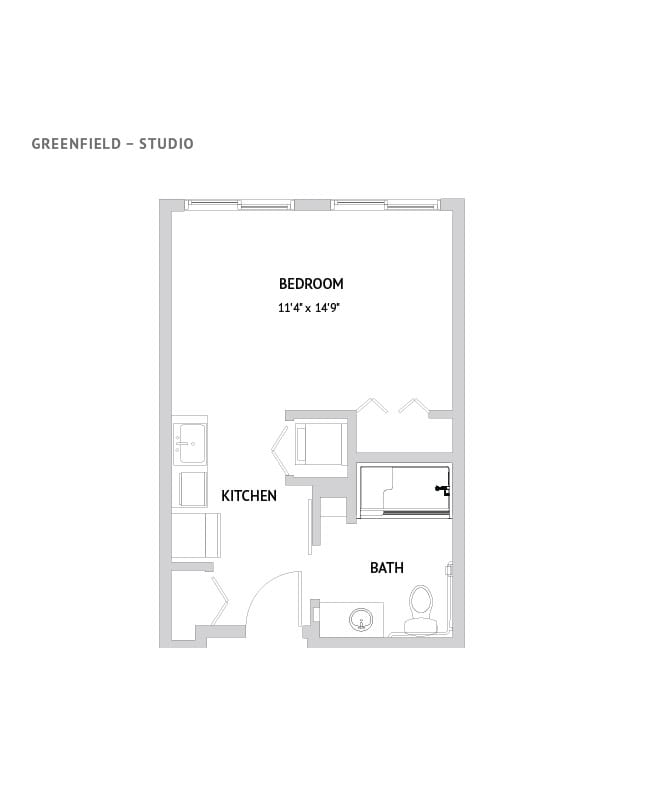 Studio bedroom apartment floor plan.
