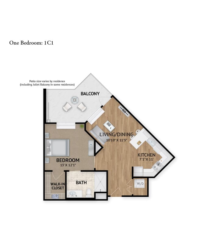 Assisted Living one bedroom floor plan for The Watermark at Napa Valley.