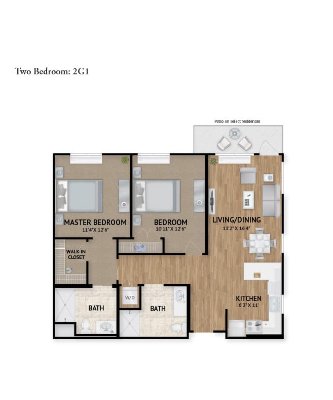 Assisted Living two bedroom floor plan for The Watermark at Napa Valley.
