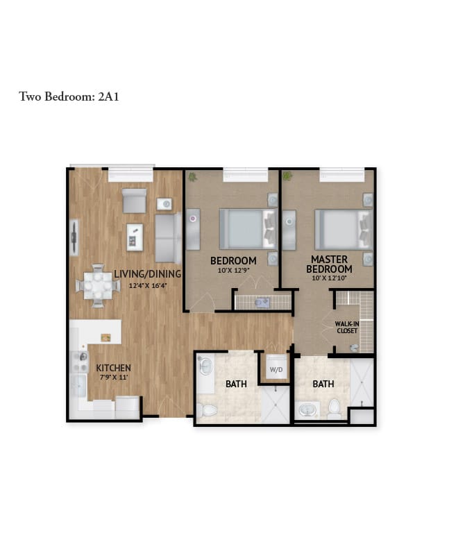 Independent Living two bedroom floor plan for The Watermark at Napa Valley.