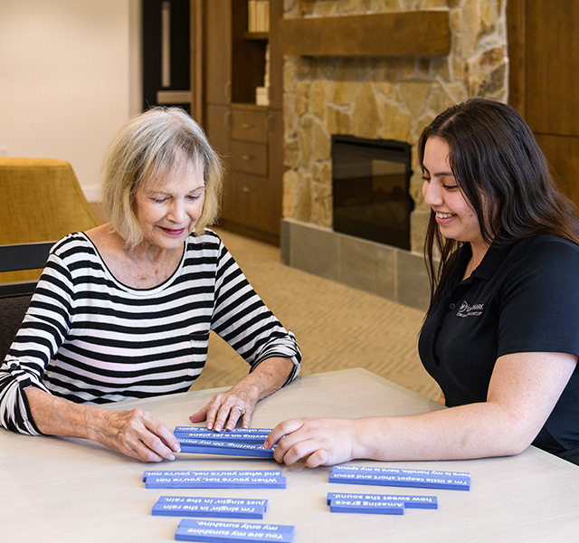 A resident is playing a letters game.