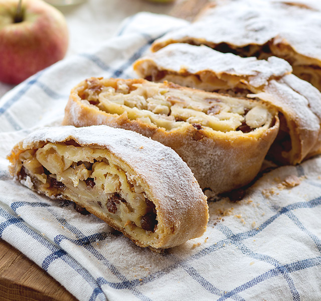 A sliced pastry.