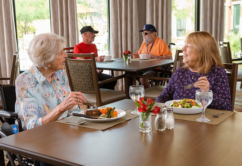 Residents are eating together.